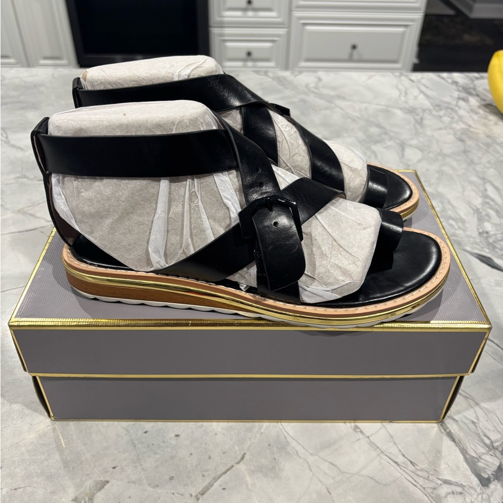 Louise et Cie Lesmond Sandals Mineral Optic Black Smooth Calf Women’s 9.5M